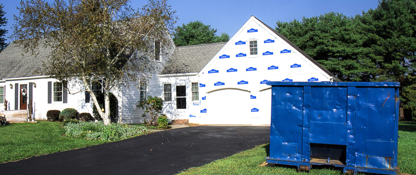 Dumpster used for siding installation