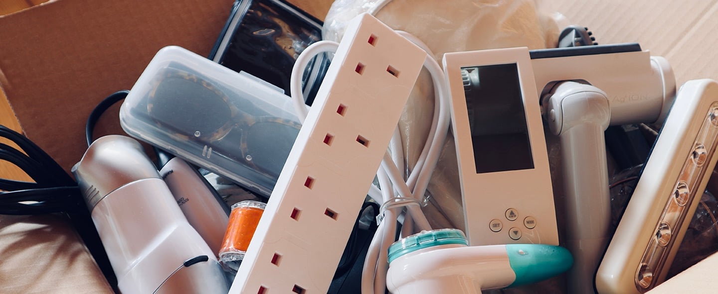 A jumbled pile of electronics