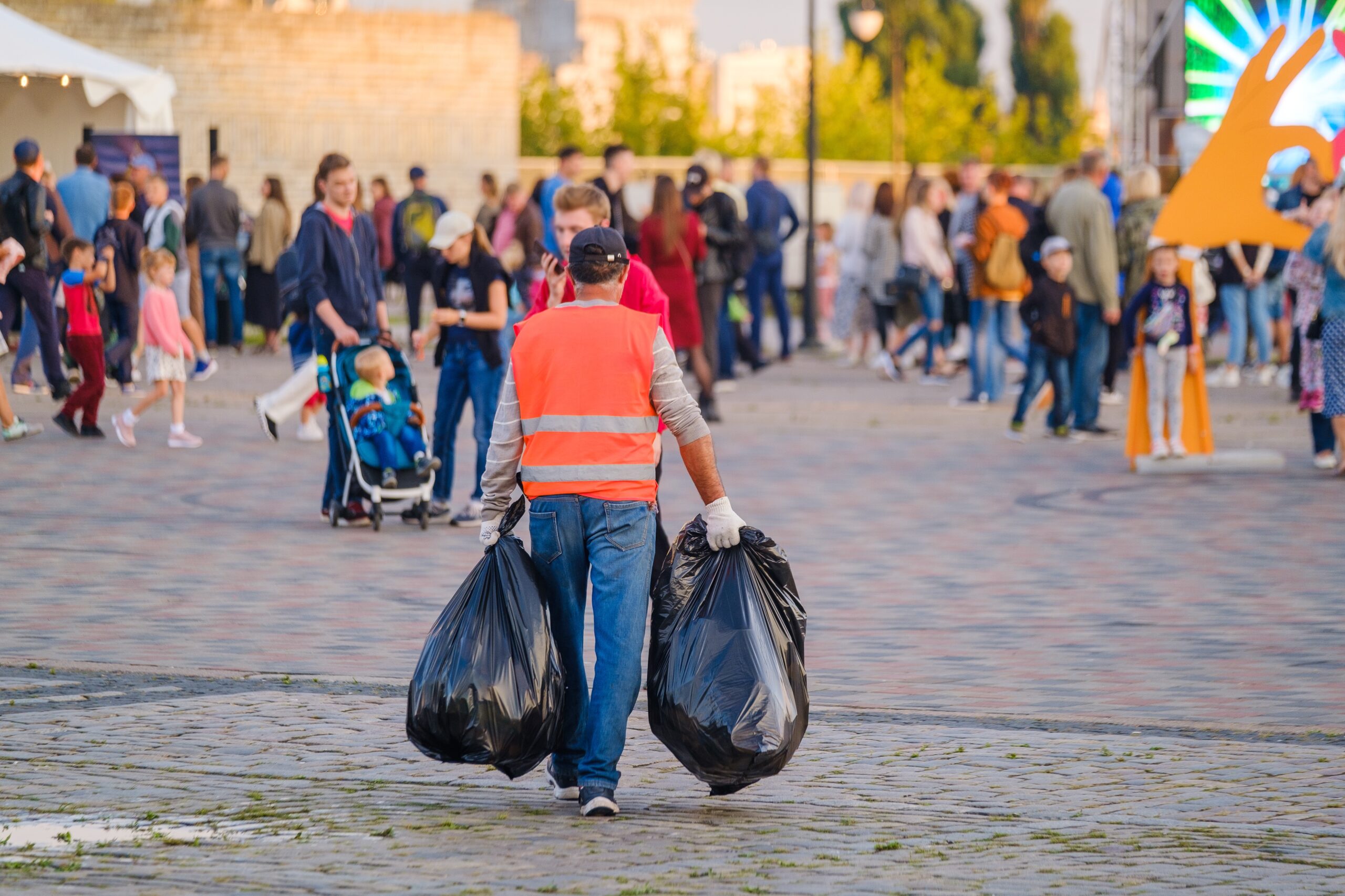 Waste cleanup at event.